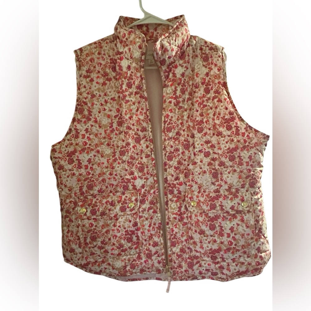 J.Crew pink floral puffy vest XL